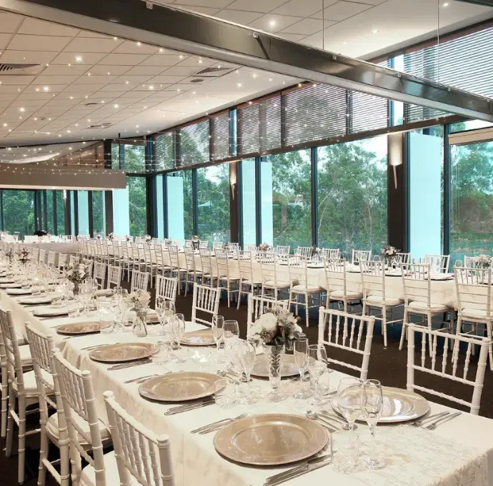 Elegant wedding table setup with white linens | Featured Image for the Country Club and Golf Course | Brookwater Golf and Country Club home page